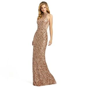 Mac Duggal Sequin Embellished Maxi Dress in Gold